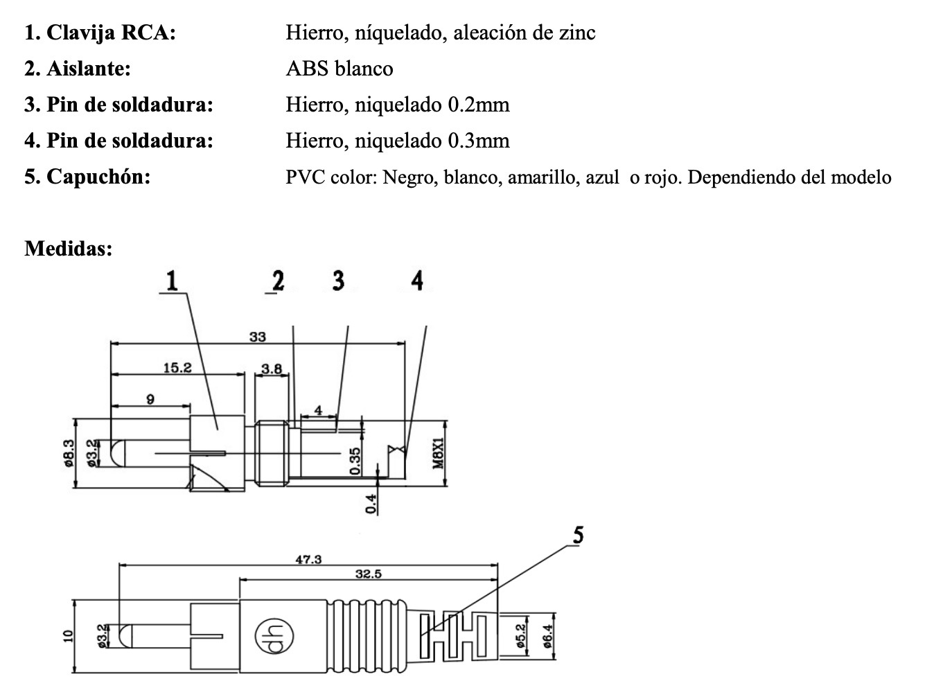 Conector RCA Macho blanco - Imagen 2