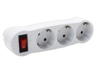 Adaptor Enchufe 3 Tomas Vertical + INT, Sin Cables, 3680W