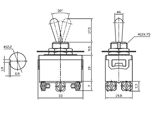 Interruptor, Conmutador Bipolar Palanca ON-ON DPDT 10A/250V - Imagen 2