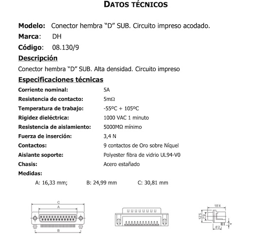 Conector Hembra D-SUB 9P DB9 PCB 90º Acodado - Imagen 3