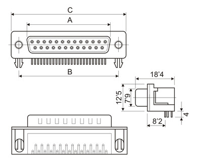 Conector Hembra D-SUB 9P DB9 PCB 90º Acodado - Imagen 4