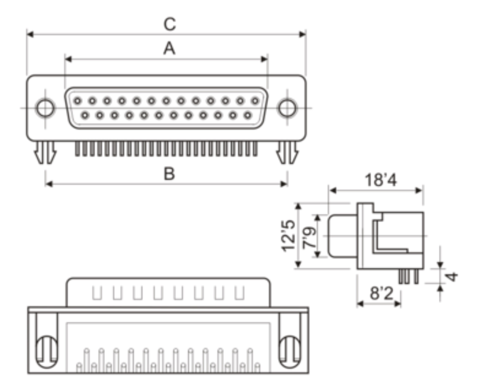 Conector Macho 9P D-SUB DB9 PCB 90º Acodado - Imagen 2