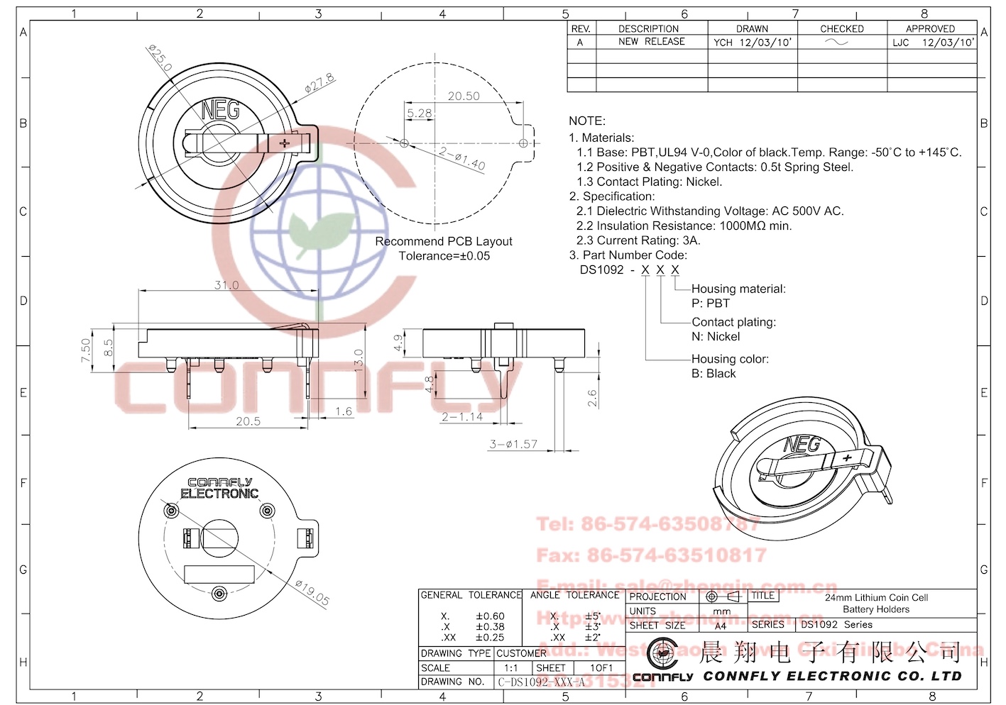 Portapilas CR2412, CR2430, DL2430, PCB Horizontal - Imagen 3