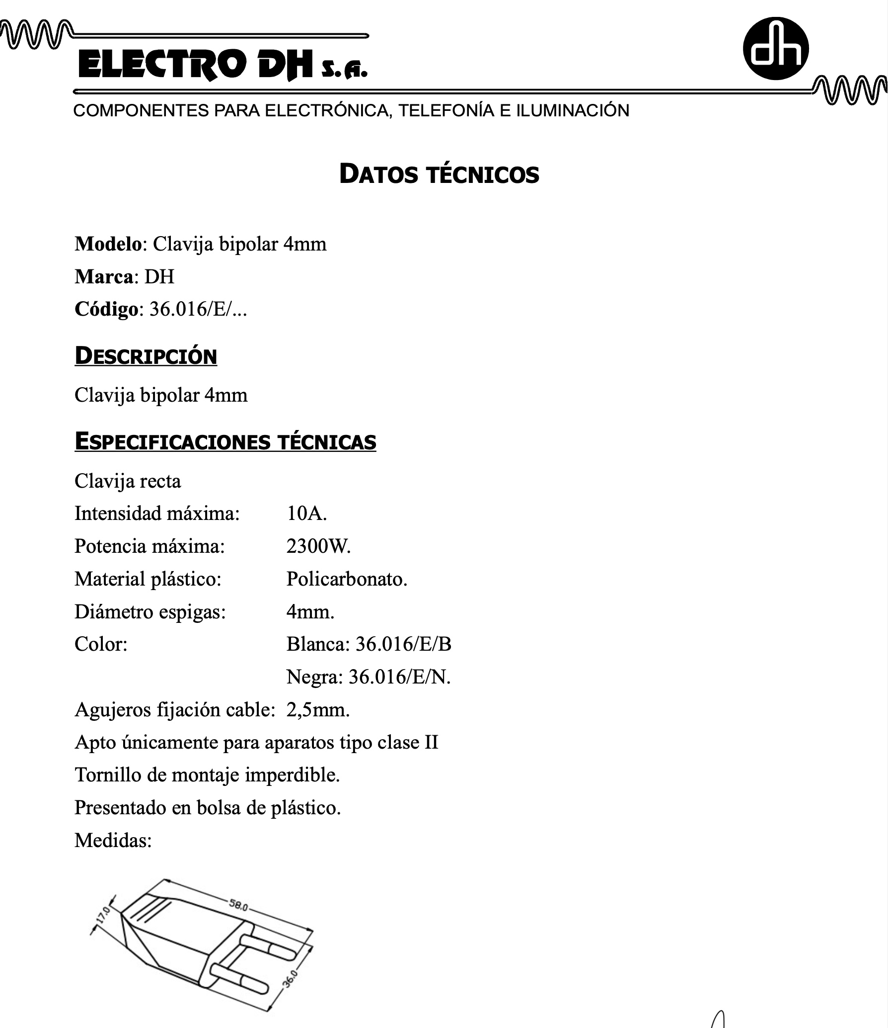 Clavija recta bipolar 10A/250V - Imagen 2