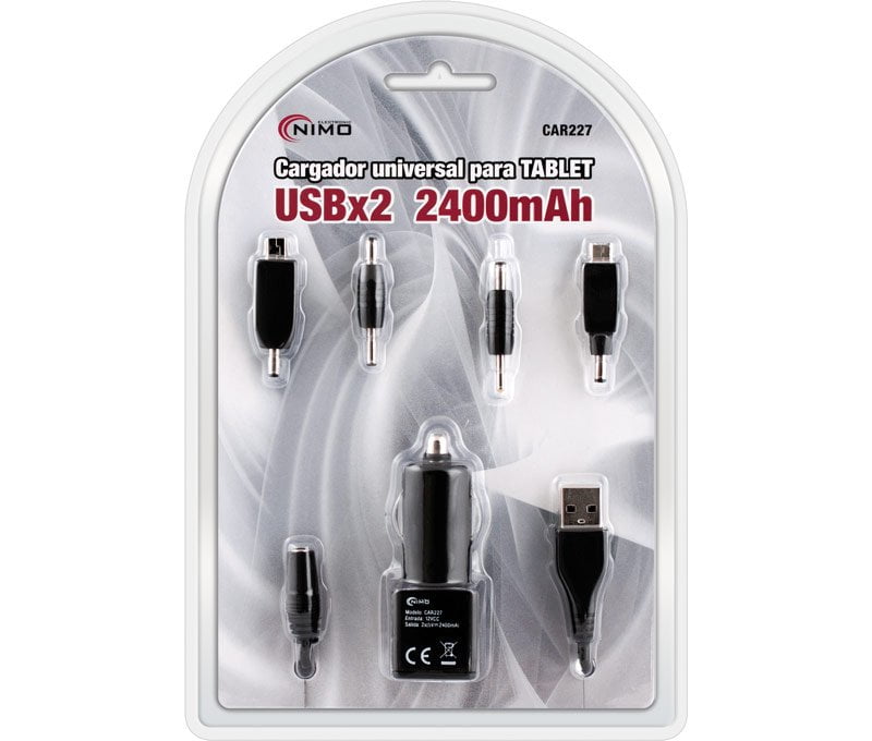 Convertidor Mechero para tablets,móviles,gps,etc 12V / 2USB x 2,4A