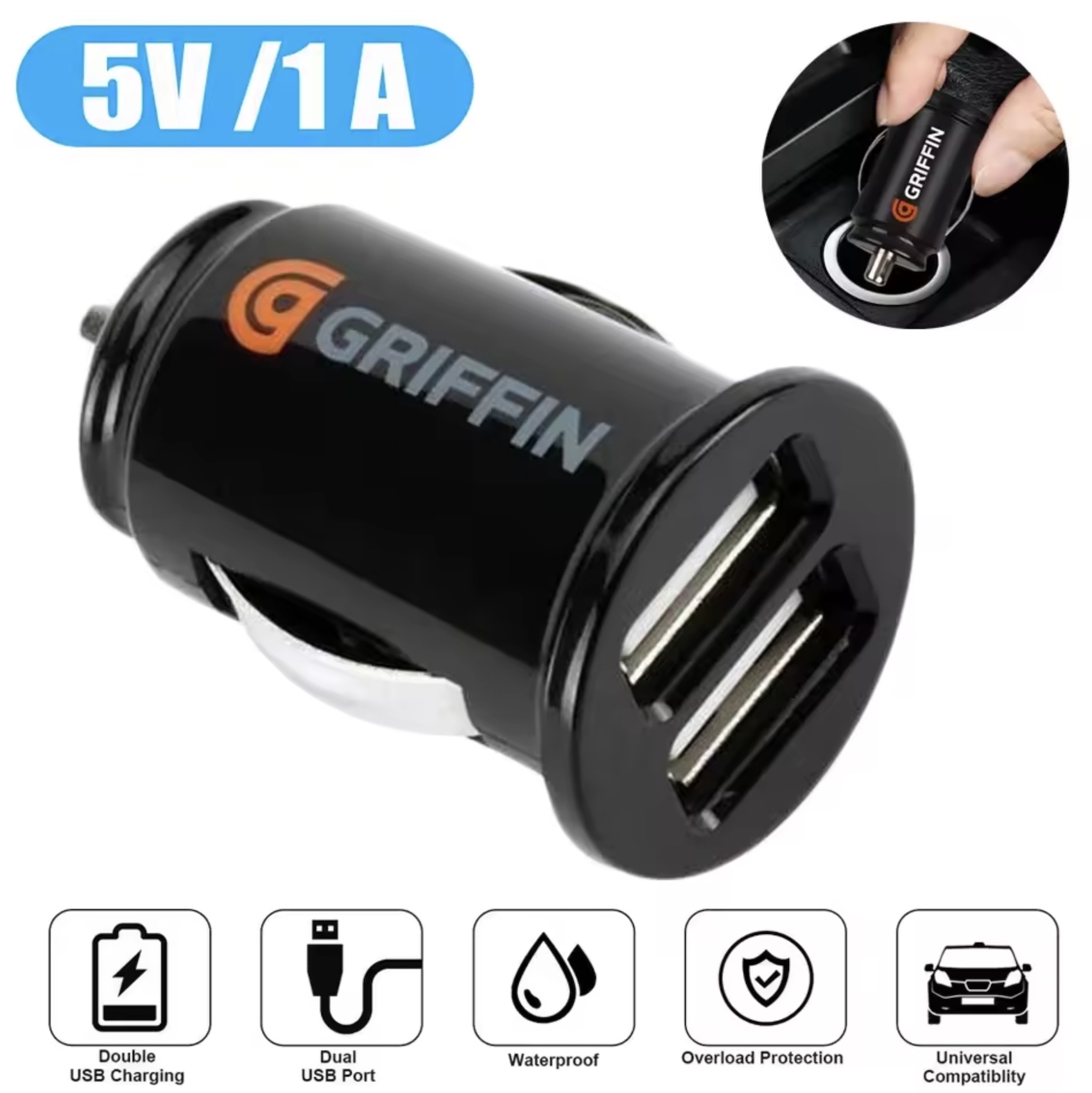 Convertidor de Mechero Coche Pequeño (12V) a USB (2x1A Máx) - Imagen 2
