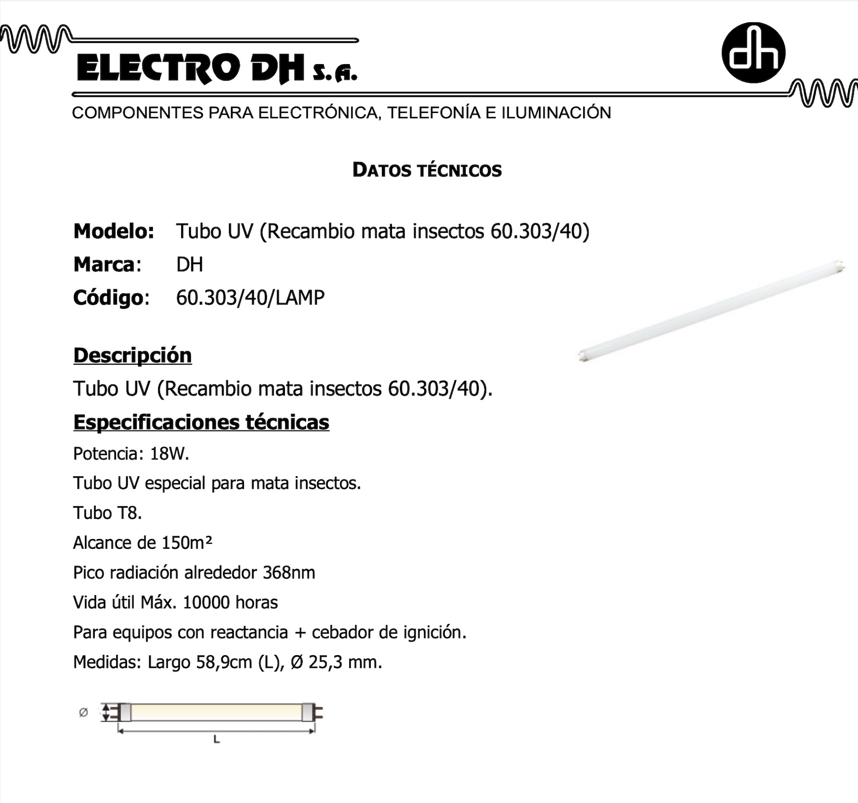 Tubo Fluorescente 18W/20W Luz UV Mata Insectos 589xØ25,3mm - Imagen 4