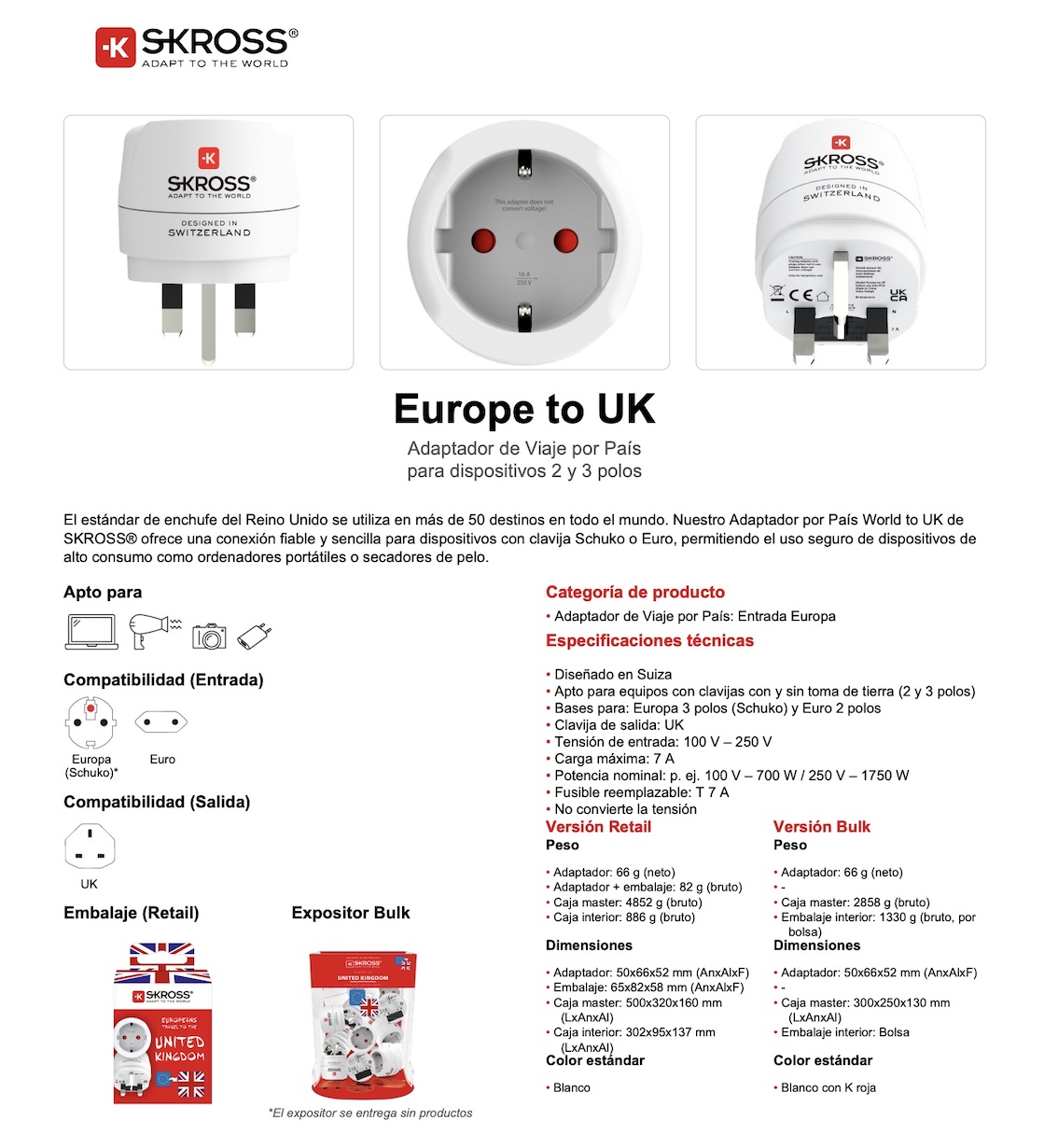 Adaptador de Enchufe UK Macho a Europa Hembra SKROSS 1.500230C-E - Imagen 4