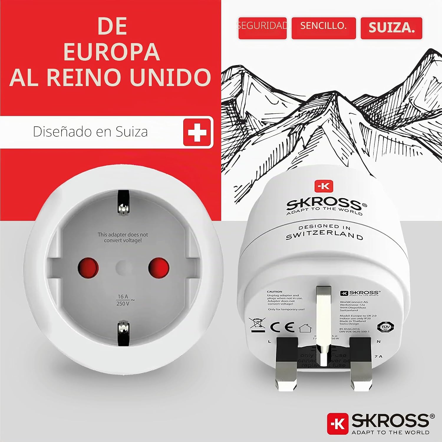 Adaptador de Enchufe UK Macho a Europa Hembra SKROSS 1.500230C-E - Imagen 2