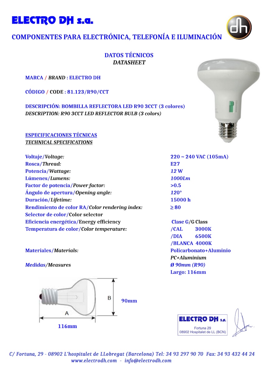 Bombilla Reflectora R90 LED 12W, CCT - Imagen 2