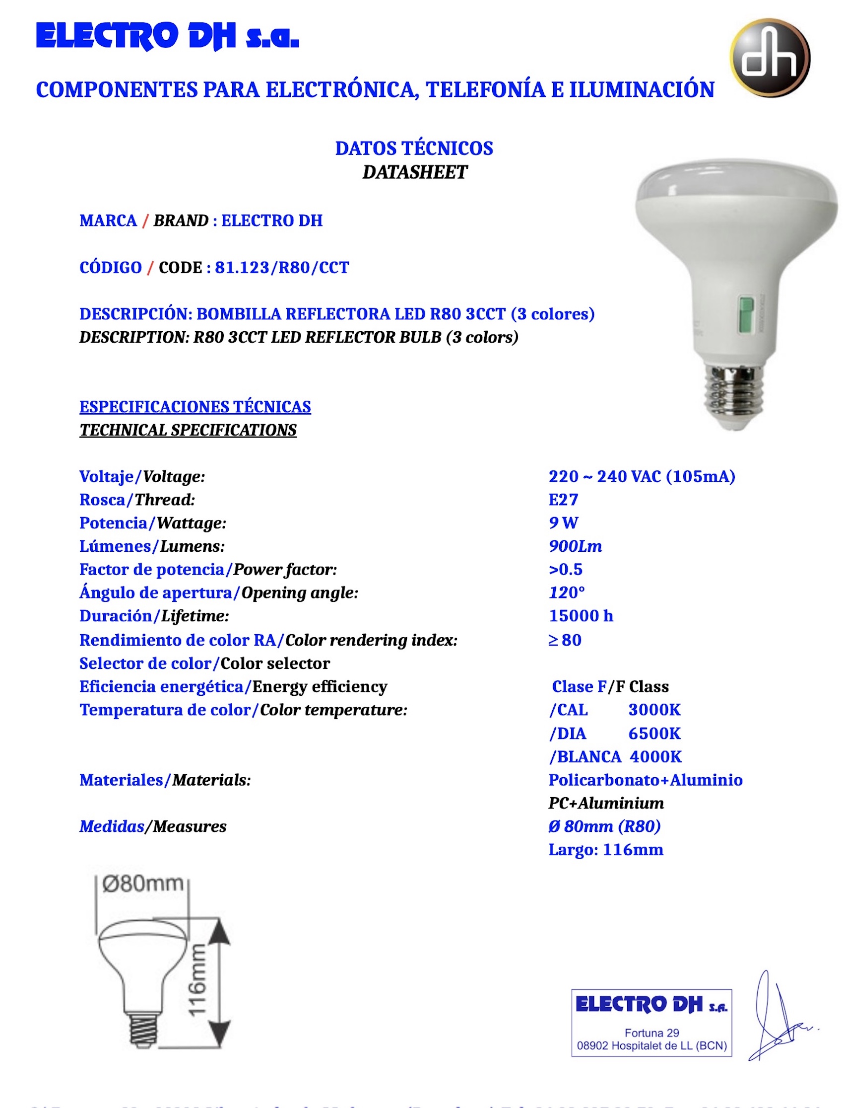 Bombilla Reflectora R90 LED E27 9W, CCT - Imagen 2