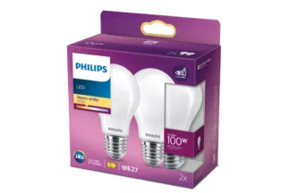 Bombilla LED E27 PHILIPS 10,5W 2700K Cálida 360º Pack 2uds