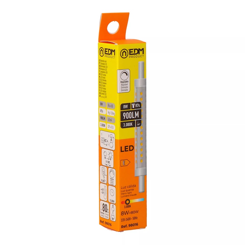 Bombilla LED Lineal R7S Regulable 8W 900lm 3000K Luz Cálida - Imagen 2
