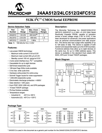 24LC512-I/SM 512K I²C™ EEPROM SOIC-8 Wide MICROCHIP (5 Unidades) - Imagen 4