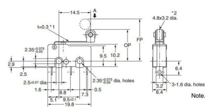 Microconmutador SS-5GL2-F; SPDT; ON-(ON), 0,49N, 20x10x6,4mm - Imagen 4
