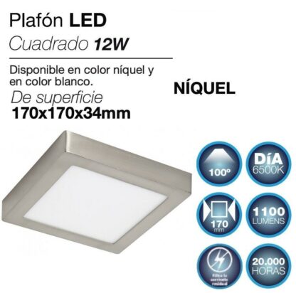 PLAFON LED Superficie Cuadrado Niquel 12W