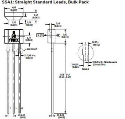SENSOR EFECTO HALL, TO-92-FLAT-3, S41, SS41 HONEYWELL - Imagen 3
