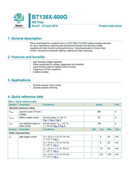 TRIAC BT139X-600G, BT139X-600G.127, TO220FP, NXP - Imagen 4