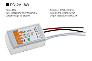 Transformador alimentador LED Driver 12VDC bombillas, tiras led, etc. 18W max, v