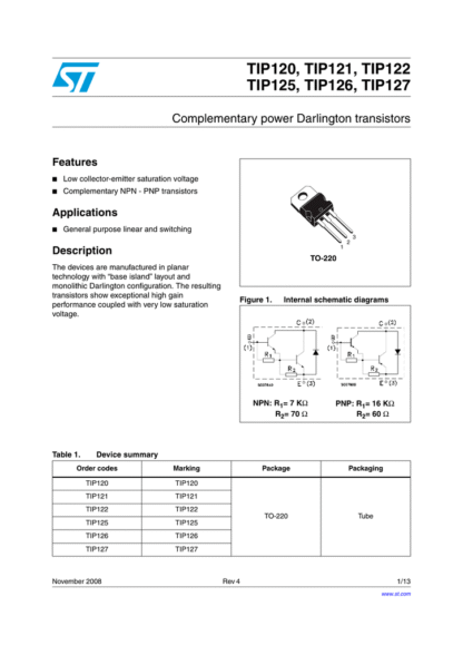 Transistor Darlington TIP127 (5 Unidades) - Imagen 4