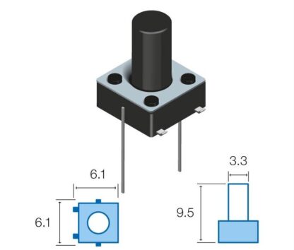 Pulsador Tacto 6,1x6,1mm, Altural 9,5mm, Boton 6,00mm