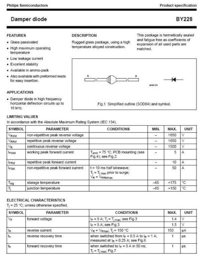 Diodo BY228 PHILIPS, 1650V 5A, 4x5mm SOD-64 - Imagen 3