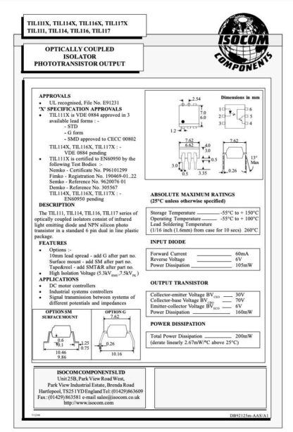 Optoacoplador TIL111 ISOCOM, DIP-6 (10 Unidades) - Imagen 3