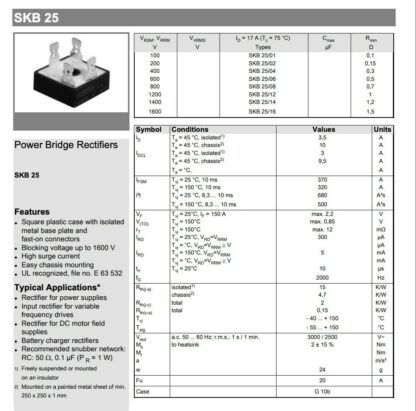 Puente rectificador 17A 1200V SKB25/12 SKB 25/12 - Imagen 3