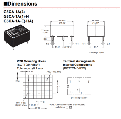 RELE 12Vdc 10A/250V G5CA-1A-E OMRON 22x16x11mm - Imagen 4