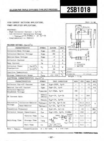 TRANSISTOR B1018, 2SB1018 (Y) TOSHIBA Japan (2 Unidades) - Imagen 3
