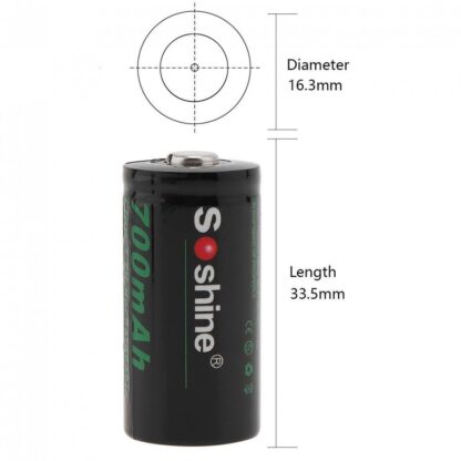 Batería Recargable 16340 RCR123 SOSHINE (2 unidades) - Imagen 4