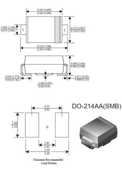 DIODO SCHOTTKY SK510 DIOTEC, Montaje SMD, DO-214AA, DO214AA, SMB - Imagen 3