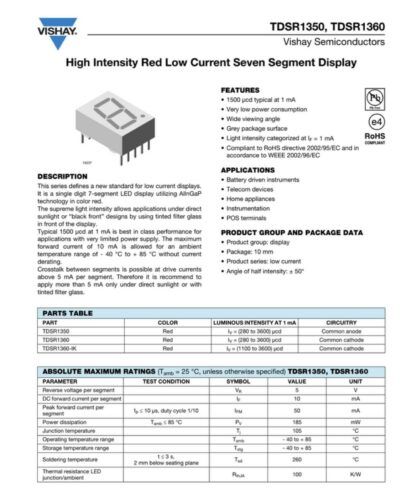 Display led VISHAY TDSR1360, 13mm ROJO, 7-Seg. - Imagen 3