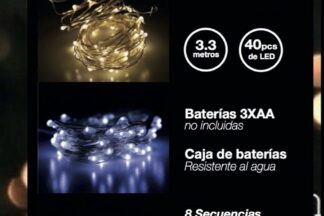Guirnalda navidad 40 LEDs para exteriores a pilas y resistente al agua