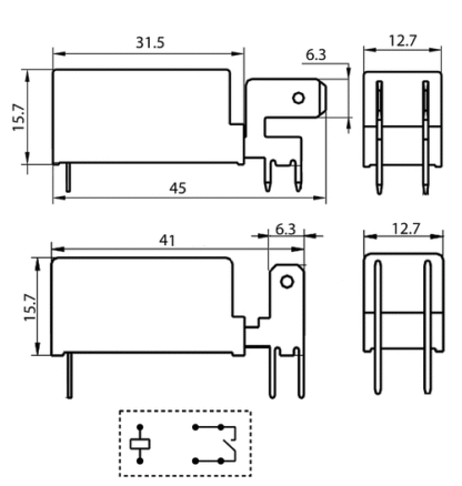 RELE 12VDC 20A 1ctos FASTON y PCB 29x15x12mm HONGFA HF115F-Q/012-1H - Imagen 5