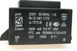 Transformador PCB 12V 10VA 833mA, 51/68x42x35mm Ta70ºC/B