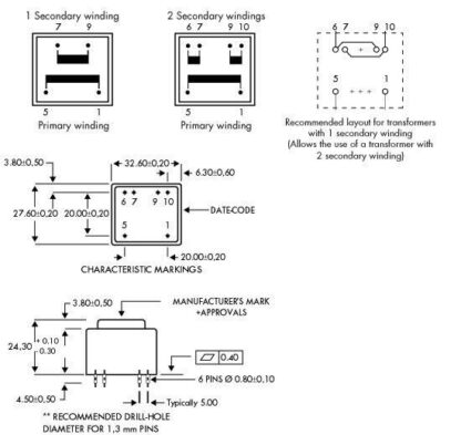 Transformador PCB 230V, 0-12V + 0-12V, 1,5VA, 2 x 63mA MYRRA 44093 - Imagen 4