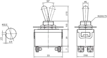 Interruptor Bipolar Palanca ON-OFF DPST 10A/250V - Imagen 3