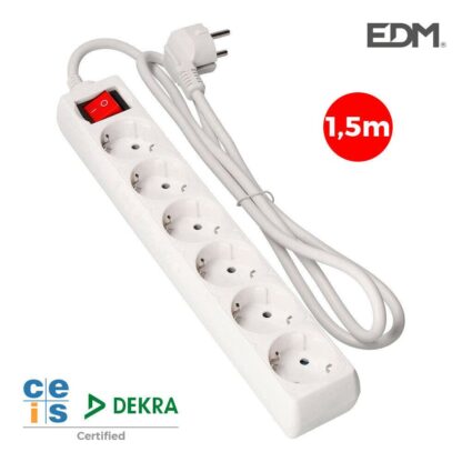 Base múltiple 6 Tomas con Interruptor 3680W Cable 1,5 m, Blanca - Imagen 3