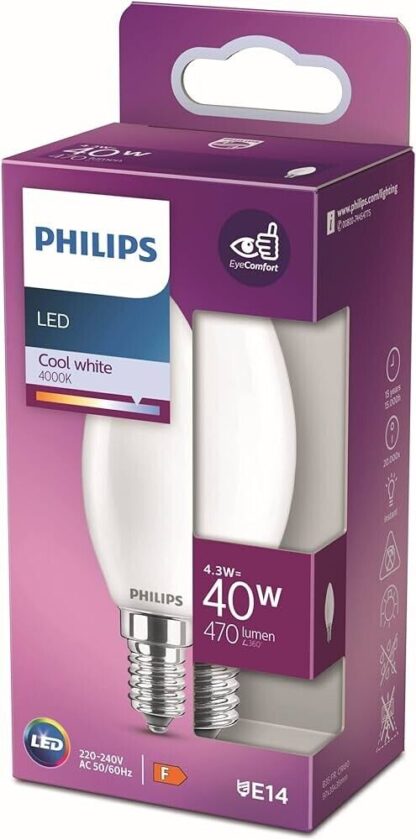Bombilla Philips E14 LED Vela Blanca 840/4000K 4,3W - Imagen 3