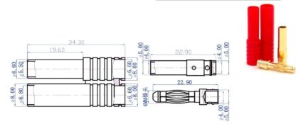 Conector RC HXT Macho + Hembra 32A Ø4mm AM1009L AMASS - Imagen 5