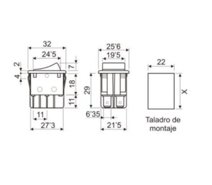 Conmutador ON-ON Bipolar 32x25mm Luz Verde 16A/250V 125ºC - Imagen 4