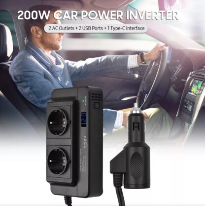 Convertidor DC-AC 12V-220V 200W + 2xUSB + Type C, Switch - Imagen 7