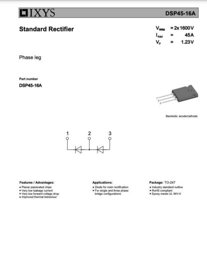 Diodo Doble DSP45-16A IXYS 45A 1600V, TO-247AD (2 Unidades) - Imagen 4