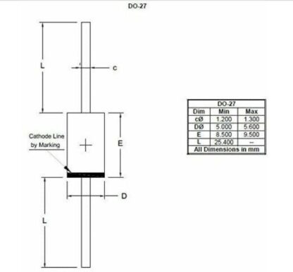 Diodo MBR5200VP MBR5200VPTR-E1, Schottky 200V/5A, DO-27 (5 Unidades) - Imagen 5