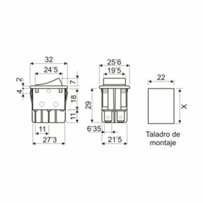Interruptor Pulsador Bipolar (ON)-OFF-(ON) DP3T 16A/250V - Imagen 2