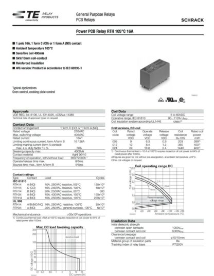 Relé 12VDC 16A/250V 105ºC SPDT 2+6pin RTH14012 - Imagen 6