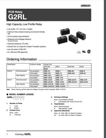 RELE 24Vdc 12A/250Vac 1cto SPDT 2+3 Pin, Paso 3,5mm, OMRON G2RL-1-24VDC - Imagen 3