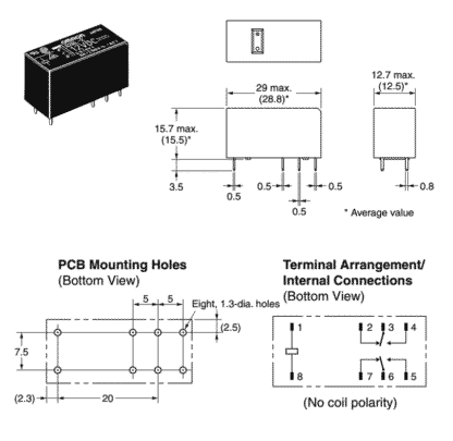 Relé12VDC 8A 2ctos 2+6 Pin Paso 5,0mm OMRON G2RL-2-12VDC - Imagen 3