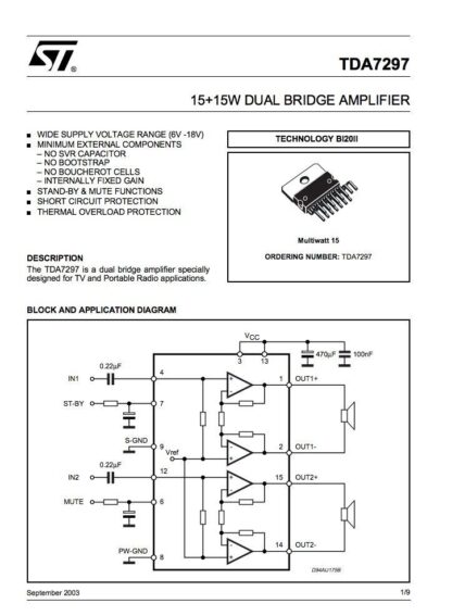 TDA7297 C.I.Multiwatt15, STMicroelectronics - Imagen 4